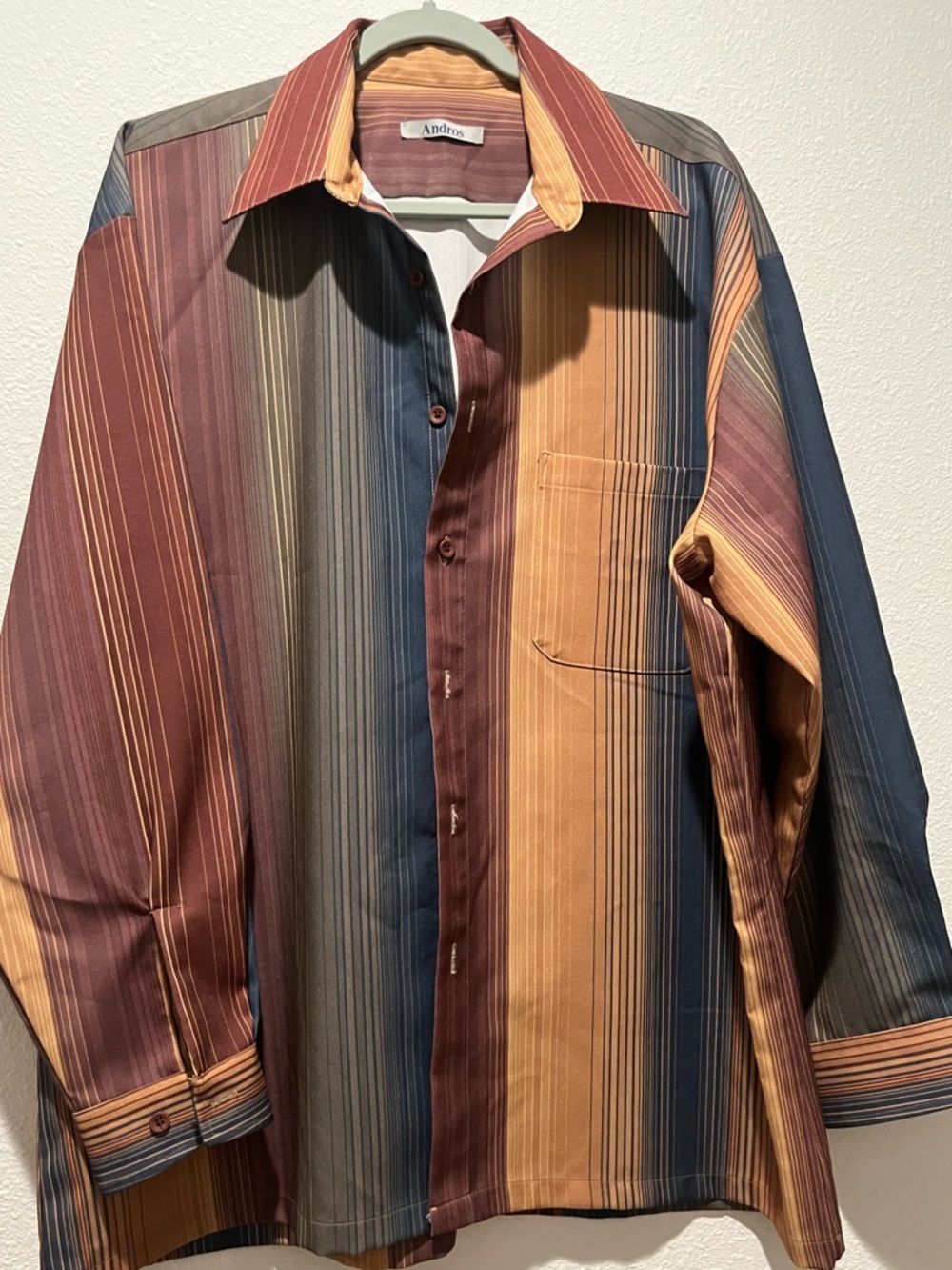 Men’s Andros Striped Collared Button-Up Dress Shirt in Rust and Mustard XL